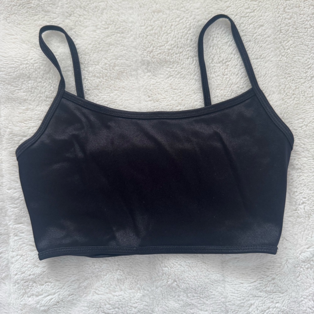 Garage black shiny cropped tank top with open back size xs